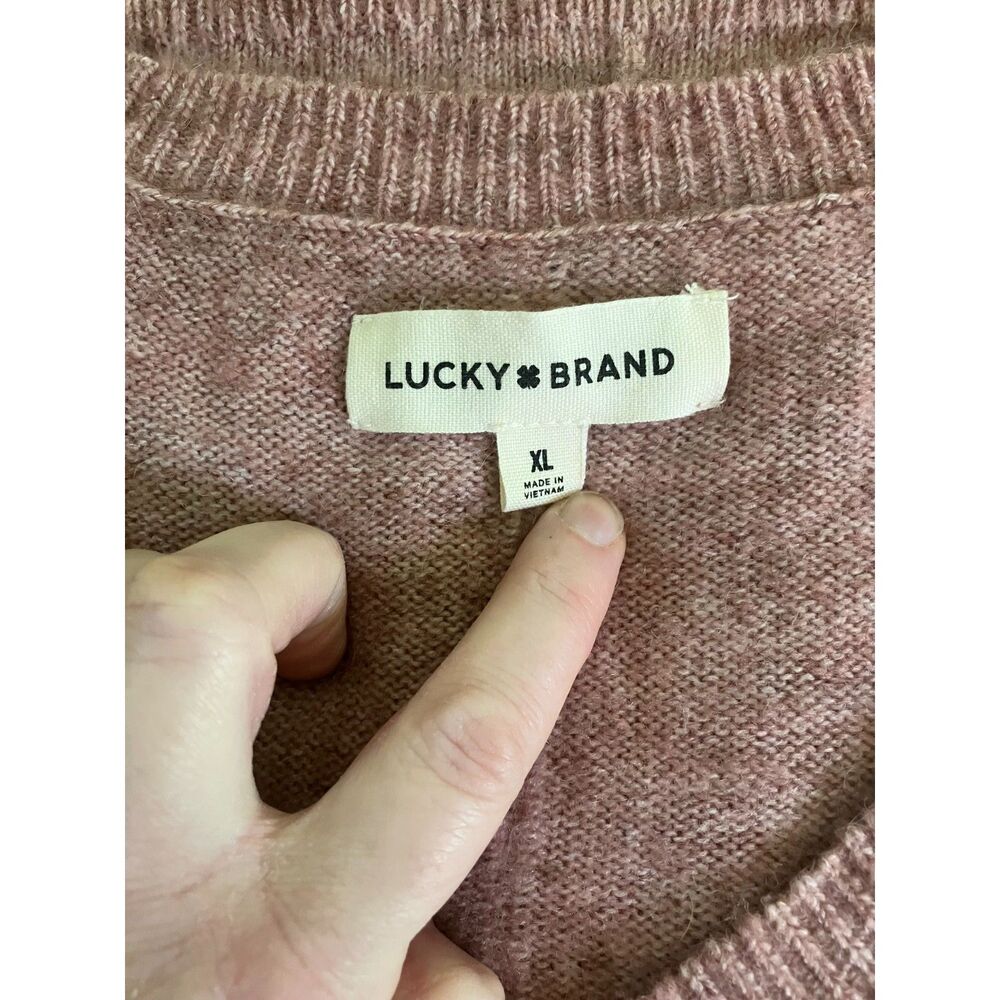 Lucky Brand v-neck fuzzy plush wool blend oversized slouchy sweater in mauve - Picture 4 of 12
